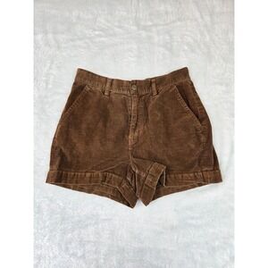 GU Brown Corduroy High Waisted Cuffed Shorts Womens Size L 221-263047